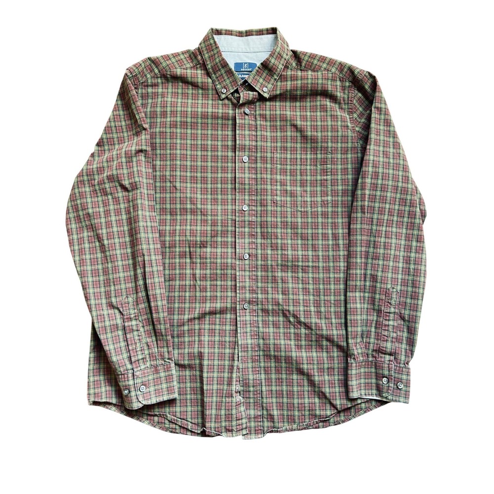 George Classic Fit Plaid Long Sleeve Button Up‎ Shirt Men L G